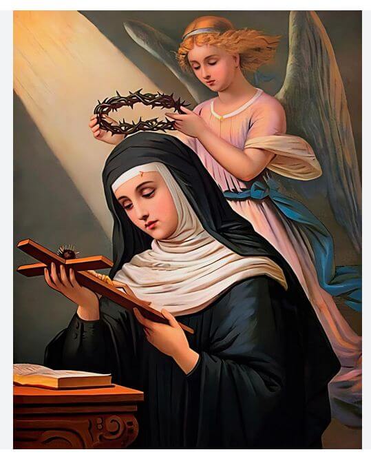 Saint Rita receiving the Crown of Thorns stigmata